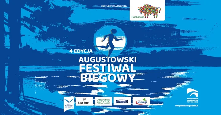 Grafika promocyjna wydarzenia Augustowski Festiwal Biegowy — Półmaraton, Bieg Charytatywny i Nocny Bieg