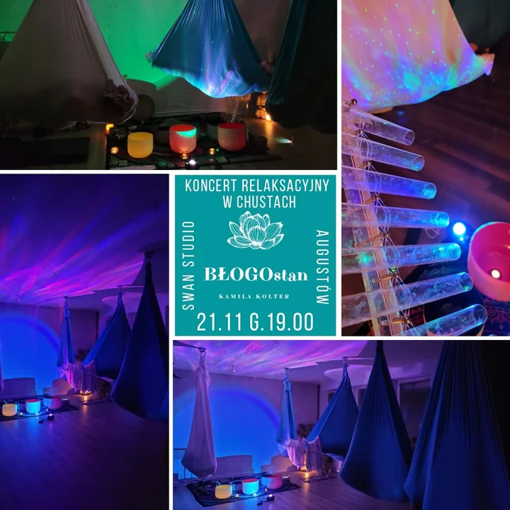 Grafika promocyjna wydarzenia Ceremonia dźwięku w chustach — relaksacyjny koncert w Swan Studio Augustów