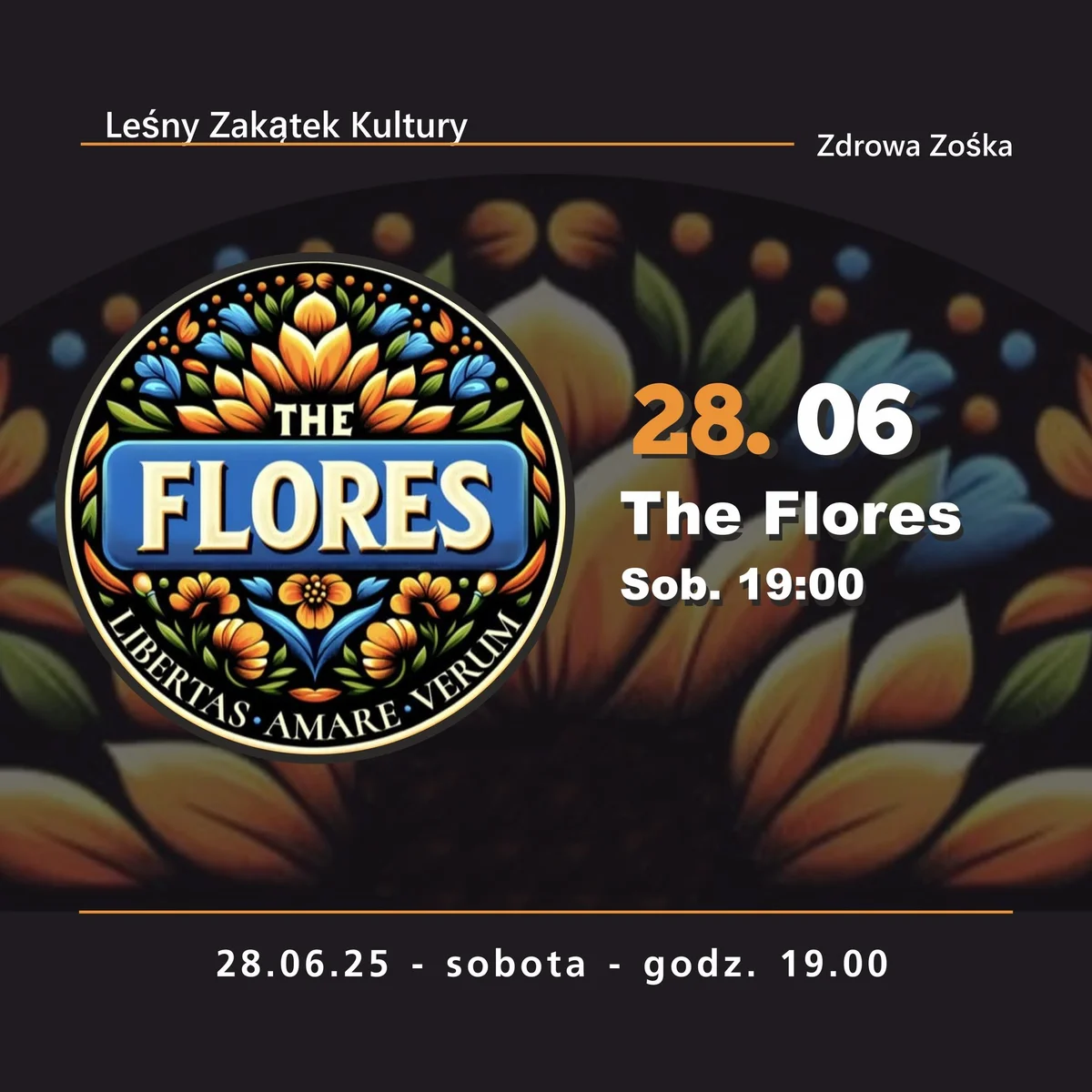Grafika promocyjna wydarzenia Koncert zespołu The Flores w Leśnym Zakątku Kultury
