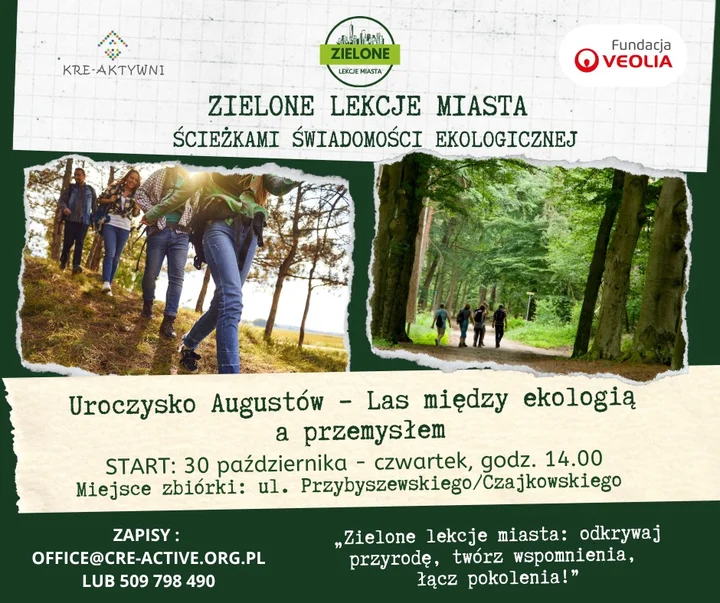 Grafika promocyjna wydarzenia Międzypokoleniowy spacer — Uroczysko Augustów: Las między ekologią a przemysłem