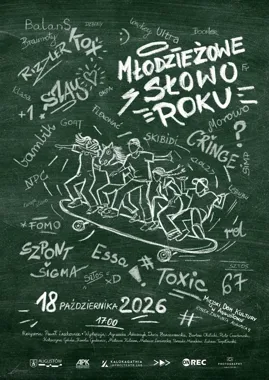 Grafika promocyjna wydarzenia „Młodzieżowe słowo roku” – spektakl Kalokagathia Impro/Teatr Lab