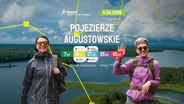 Grafika promocyjna wydarzenia TrekTours — Rajd pieszy Pojezierze Augustowskie 2026