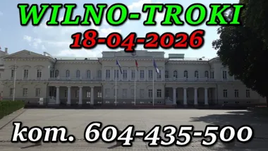 Grafika promocyjna wydarzenia Wycieczka do Wilna i Trok (18 kwietnia 2026) — jednodniowy wypad z Augustowa
