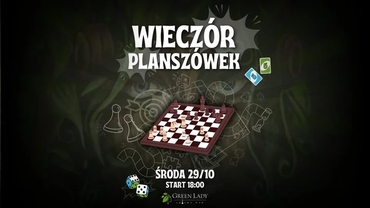 Grafika promocyjna wydarzenia Wieczór Planszówek w Green Lady (Augustów)