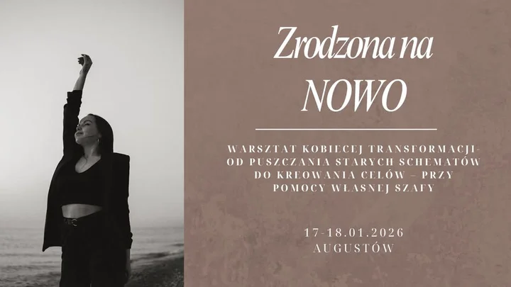 Grafika promocyjna wydarzenia Zrodzona na NOWO — warsztat dla kobiet w momencie zmiany