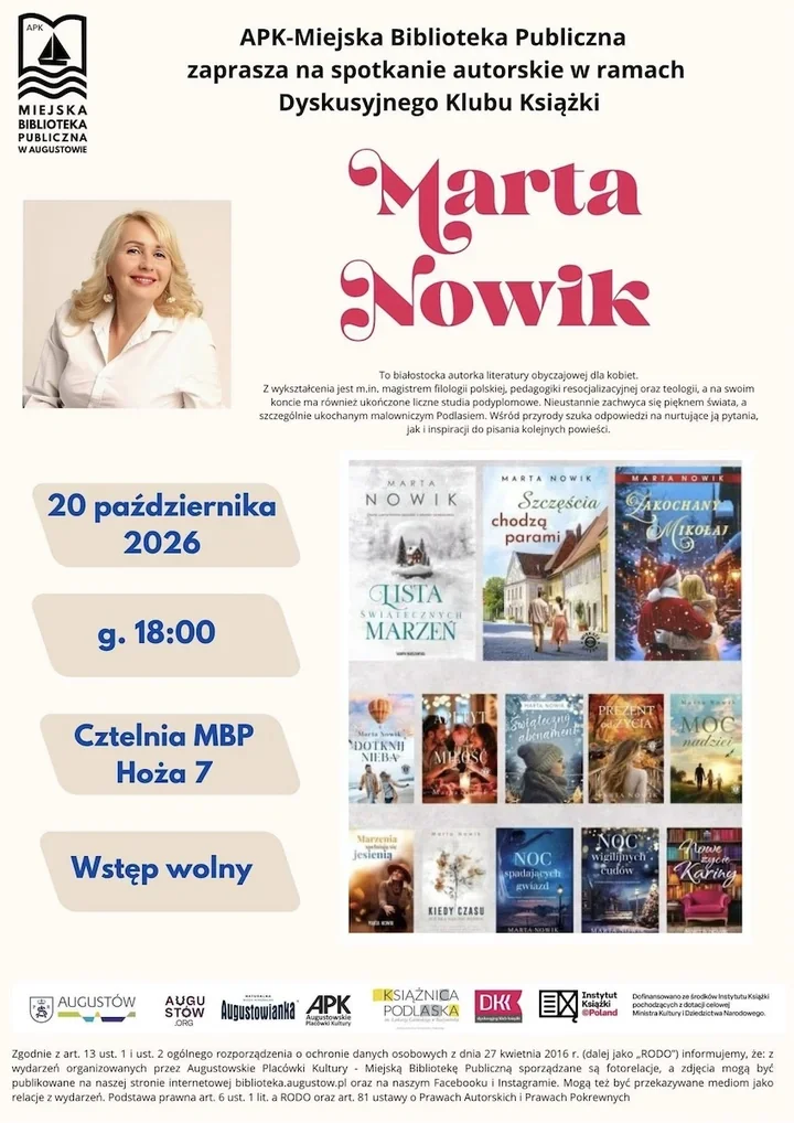 Białostocka pisarka spotka się z czytelnikami w Augustowie. Wstęp wolny