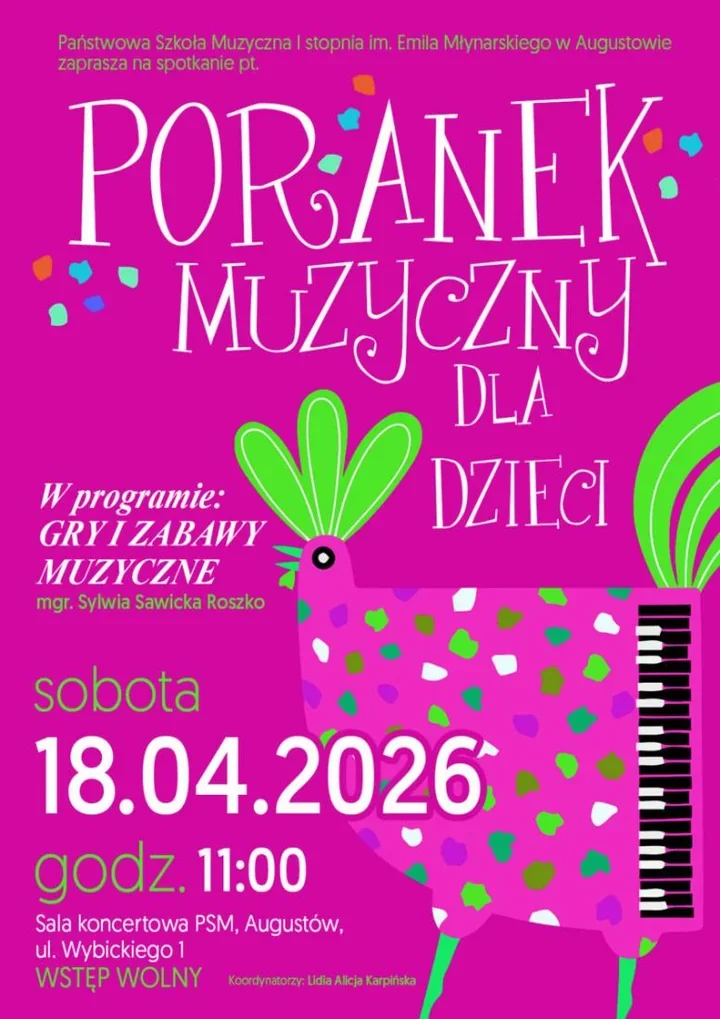 Muzyczna sobota dla dzieci w Augustowie z grami i zabawami rytmicznymi