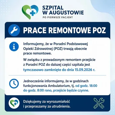 Remont poradni POZ zamknie przejście do dalszej części szpitala